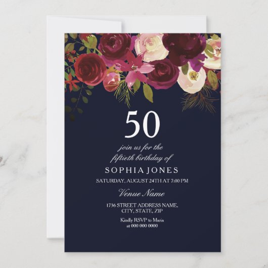 Invitation Marine & Fleurs Bourgogne 50e anniversaire Invitat (Devant)