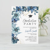 Invitation Marine Fleurs sauvages bleu Chic Graduation (Debout devant)