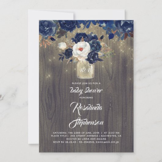 Invitation Marine Floral Mason Jar Baby shower rustique (Devant)