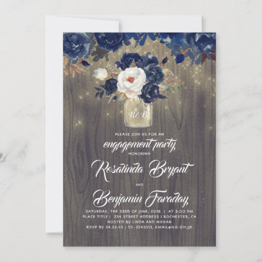 Invitation Marine Floral Mason Jar Rustic Engagement Party (Devant)
