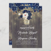 Invitation Marine Floral Mason Jar Rustic Engagement Party (Devant / Derrière)