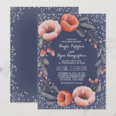 Invitation Marine Floral Wreath Baby's Breath Mariage (Devant / Derrière)