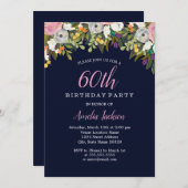 Invitation Marine Florale moderne rose 60e anniversaire (Devant / Derrière)