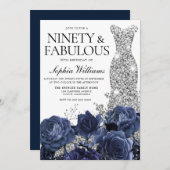 Invitation Marine Flowers & Silver Diamond Robe 90e anniversa (Devant / Derrière)