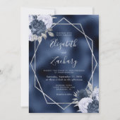 Invitation Marine Foil Dusty Blue Silver Floral Mariage (Devant)