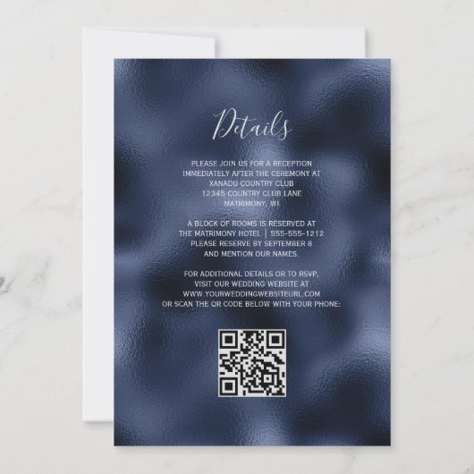 Invitation Marine Foil Lilac Silver Floral QR Code Mariage (Dos)