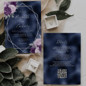 Invitation Marine Foil Lilac Silver Floral QR Code Mariage