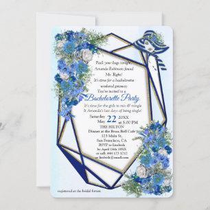 Invitation Marine géométrique - Bachelorette Fleurs Bleues