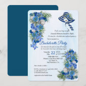 Invitation Marine géométrique - Bachelorette Fleurs Bleues (Devant / Derrière)