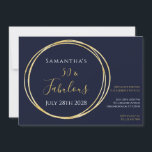 Invitation Marine Gold 50th Birthday Party<br><div class="desc">C'est une invitation à la fête du 50e anniversaire moderne, chic et élégante. Ce design élégant est en bleu marine et or classique. Il a le texte, "Samantha's 50 and Fabulous" et la date de célébration à la fois sur le devant et le dos. Ce motif de typographie simple, moderne...</div>