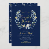 Invitation Marine & Gold Boho Floral Couples Wedding shower I (Devant / Derrière)