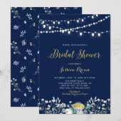 Invitation Marine & Gold Boho Floral Wedding shower Invi (Devant / Derrière)