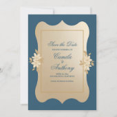 Invitation Marine Gold Floral Boho Mariage Enregistrer La Dat (Devant)