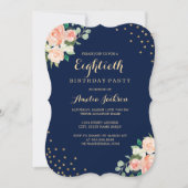 Invitation Marine Gold Floral Confetti 80e fête d'anniversair (Devant)