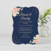 Invitation Marine Gold Floral Confetti Brunch et Bubbly (Debout devant)