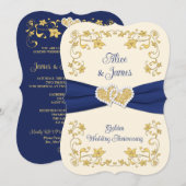 Invitation Marine, Gold Love Hearts 50e anniversaire de Maria (Devant / Derrière)