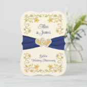 Invitation Marine, Gold Love Hearts 50e anniversaire de Maria (Debout devant)