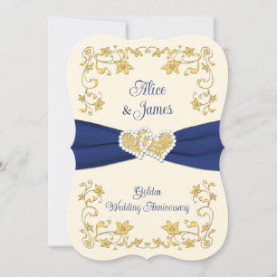 Invitation Marine, Gold Love Hearts 50e anniversaire de Maria