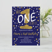 Invitation Marine & Gold, M. Onederful Birthday, Pois (Debout devant)