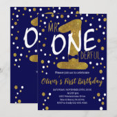 Invitation Marine & Gold, M. Onederful Birthday, Pois (Devant / Derrière)