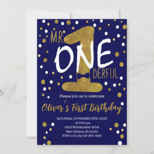Invitation Marine & Gold, M. Onederful Birthday, Pois