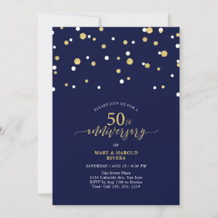Invitation Marine & Gold Moderne 50e fête Mariage Anniversair