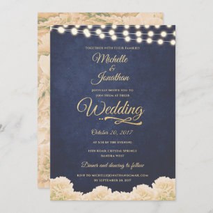Invitation Marine Gold Rustic Chic Floral String Mariage