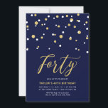Invitation Marine & Gold Simple Quarante fête d'anniversaire<br><div class="desc">Célébrez votre journée spéciale avec cette petite invitation à la fête du 40e anniversaire. Ce design comprend un script de lettrage "Quarante" avec des confettis en forme d'hexagone avec un combo bleu marine et or couleur. D'autres modèles sont disponibles dans ma boutique BaraBomDesign.</div>