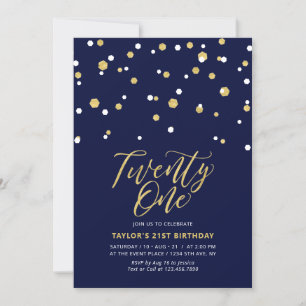 Invitation Marine & Gold Simple Vingt et un 21e anniversaire 