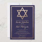 Invitation Marine Gold Star Frontière Bat mitzvah Nom hébreu (Devant)