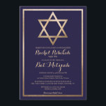 Invitation Marine Gold Star Frontière Bat mitzvah Nom hébreu<br><div class="desc">Cette invitation bat mitzvah moderne et élégante au nom hébreu est parfaite pour la journée spéciale de votre enfant. Il présente une feuille d'or imitation Star of David et bordé d'un simple arrière - plan bleu marine avec typographie cursive ornée. Chic, joli, minimaliste et régal. ***REMARQUE IMPORTANTE DE CONCEPTION :...</div>