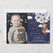 Invitation Marine Gold Teddy Bear Hot Air Balloon 1er anniver (Devant)