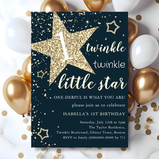 Invitation Marine & Gold Twinkle Little Star 1er anniversaire