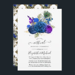 Invitation Marine & Gold Vintage Peacock Floral Mariage virtu<br><div class="desc">Elégante marine vintage et royal bleu roses en ligne longue distance virtuel cérémonie de mariage invitation avec accents de violet dans un thème baroque paon personnalisable à vos détails de l'événement.</div>