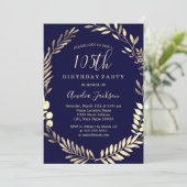 Invitation Marine Gold Watercolor Wreath 105e anniversaire (Debout devant)