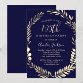 Invitation Marine Gold Watercolor Wreath 105e anniversaire (Devant / Derrière)