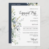 Invitation Marine Green Feuilles Engagement Party QR Code Pho (Devant / Derrière)