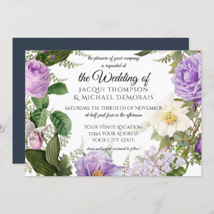Invitation Marine horizontale Bleu violet ivoire Vintage Flor