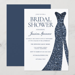 Invitation Marine Indigo Blue Sparkle Robe Fête des mariées V