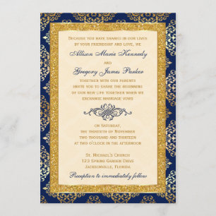 Invitation Marine, Ivoire, Parties scintillant d'or, Mariage 