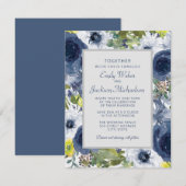 Invitation Marine Jaune Blanc Floral et Mariage gris (Devant / Derrière)