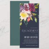 INVITATION MARINE JAUNE BLEU BURGUNDY FIANÇAILLES FLORAL (Devant / Derrière)