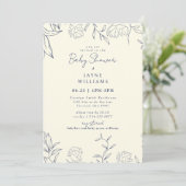 Invitation Marine & Jaune Botanique Baby shower neutre (Debout devant)