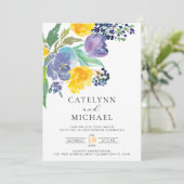 Invitation Marine Jaune et violet brillant Mariage floral (Debout devant)