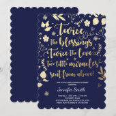 Invitation Marine jumelle d'or d'invitation de baby shower (Devant / Derrière)