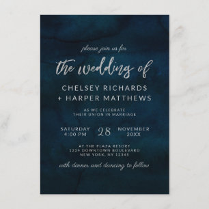 Invitation Marine Luster bleu foncé Aquarelle Mariage en arge