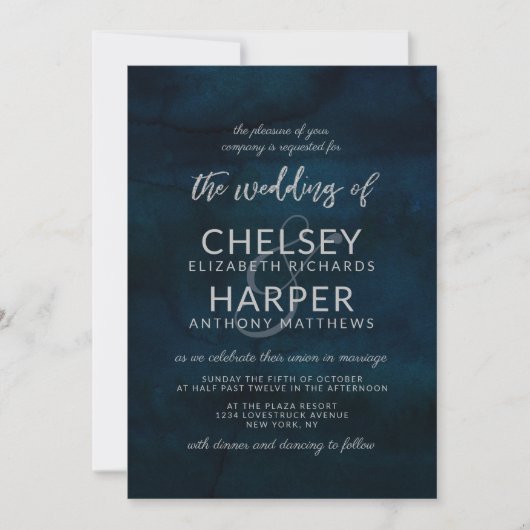 Invitation Marine Luster bleu foncé Aquarelle Mariage moderne (Devant)
