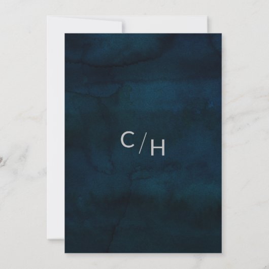 Invitation Marine Luster Bleu foncé Argent Simple Mariage mod (Dos)