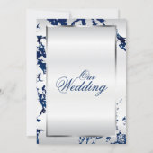Invitation Marine Marbre Bleu, Argent & Satin Blan (Dos)