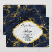 Invitation Marine Marbre bleu et or Marbre moderne élégant An (Devant / Derrière)